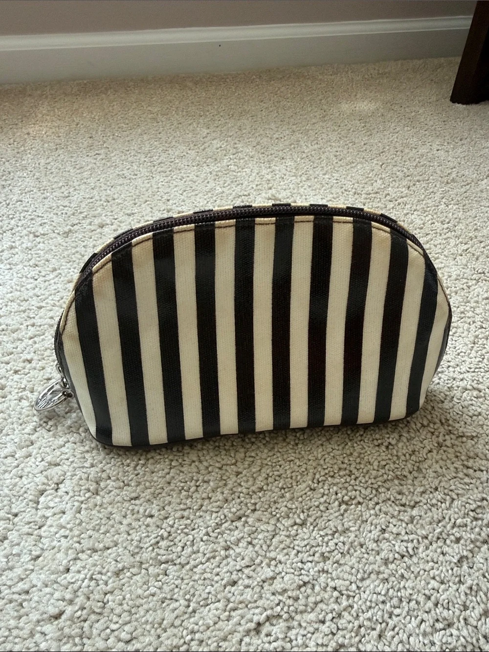 henri bendel Black and Cream Striped Cosmetic Pouch